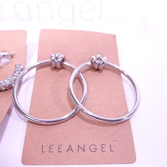 Neiman Marcus Lee Angel Chunky Crystal Pave Rings Hoop Earrings NWT 98 Ea Set 2 - Picture 4 of 5